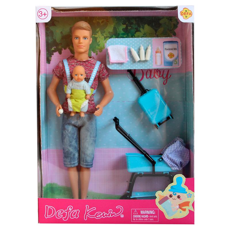 Набор кукол DEFA Lucy "Молодой папочка" (2 шт., 29 и 8 см, коляска, аксесс., в ассорт.)
