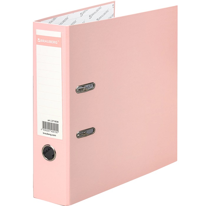 Папка-регистратор BRAUBERG PASTEL ламинированная, 75мм, цвет персиковый, 271838