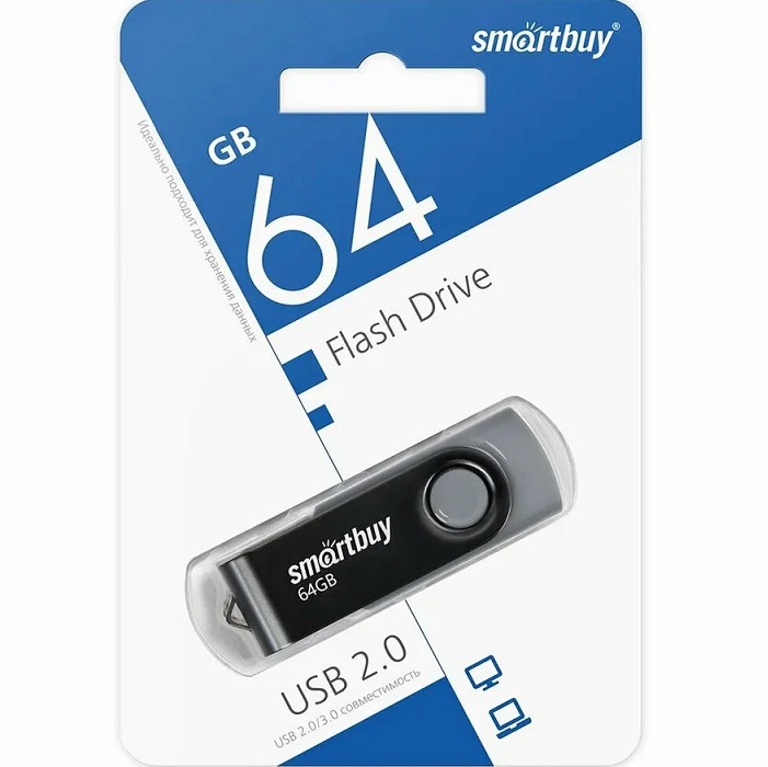 USB 64Gb SMARTBUY Twist чёрный, 3.0