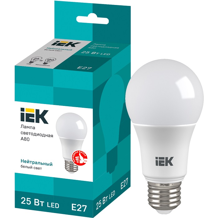Лампа светодиодная IEK A80 25Вт/4000К/E27 шар