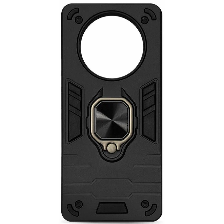 Силиконовый чехол DF для Realme 11 Pro+ DF rmArmor-08 (black) с металлической пластиной для магнитного держателя и кольцом