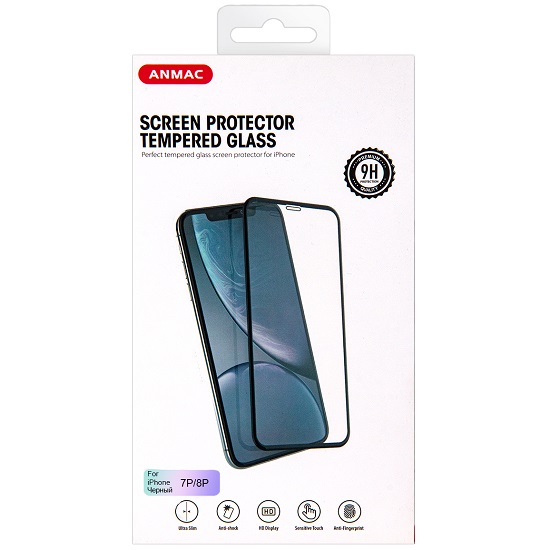 Противоударное стекло 3D ANMAC для iPhone 7/8 Plus черное усиленное 1137188