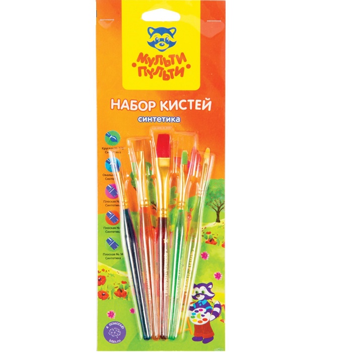 Набор кистей Мульти-Пульти SB_16594 5шт., синтетика, круглая №3, плоские №2, 6, 14, овальная №1,