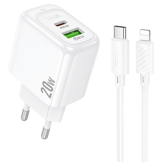 Сетевое ЗУ 1USB/1Type-C 3A HOCO CS54A Surplus, белый, кабель Type-C - Lightning