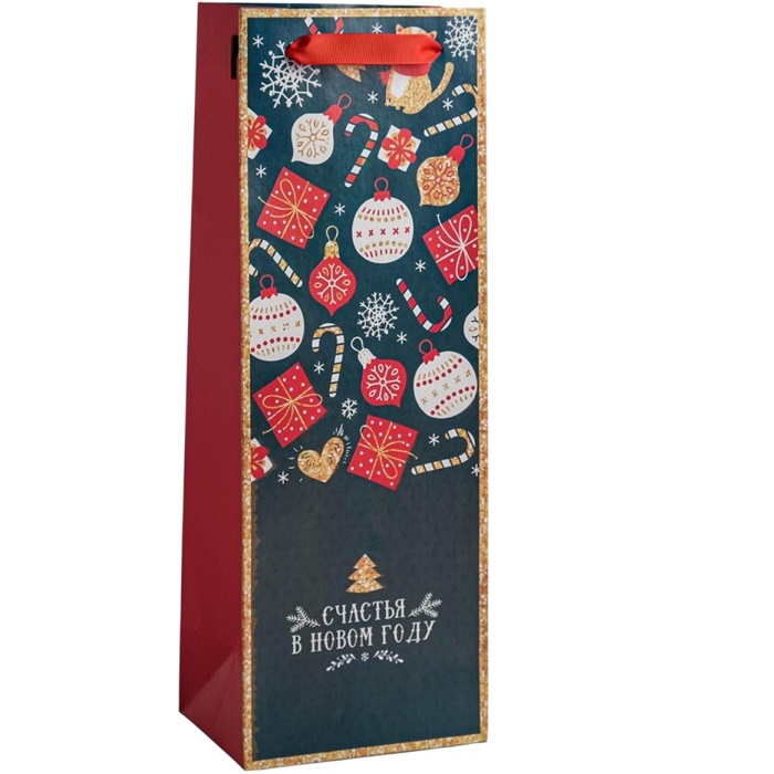 Пакет под бутылку «Счастья в Новом году», 13×35×10 см