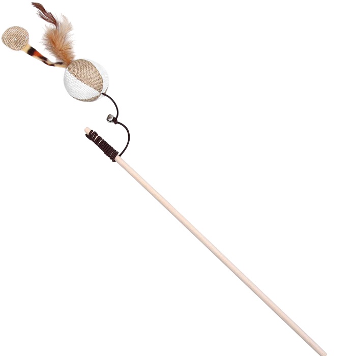 Дразнилка-удочка с мягким шариком и перьями на деревянной ручке, 40 см 2712609