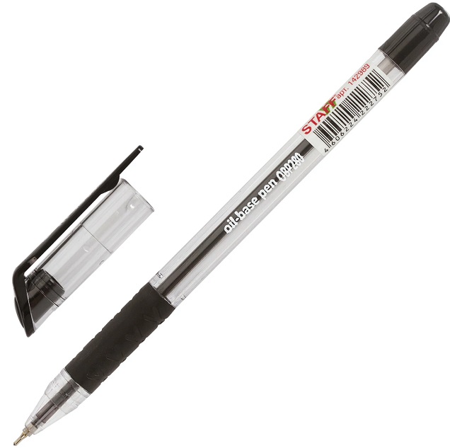 Ручка шариковая масляная с грипом STAFF "OBP-280", ЧЕРНАЯ, игол. узел 0,7 мм, лин письма 0,35 142989