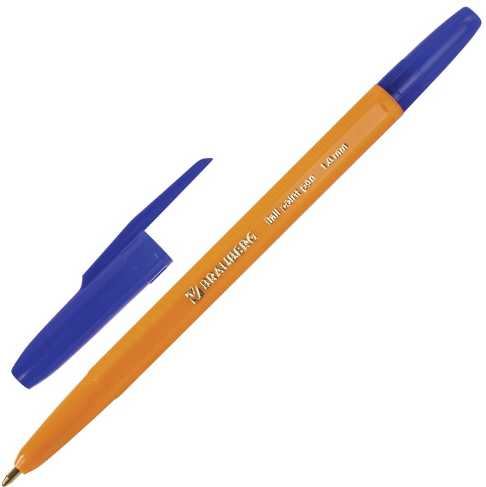 Ручка шариковая синяя 1мм BRAUBERG "Carina Orange", корпус оранжевый