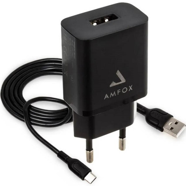 Сетевое ЗУ 1USB 2.1A AMFOX AH-45, microUSB, черное