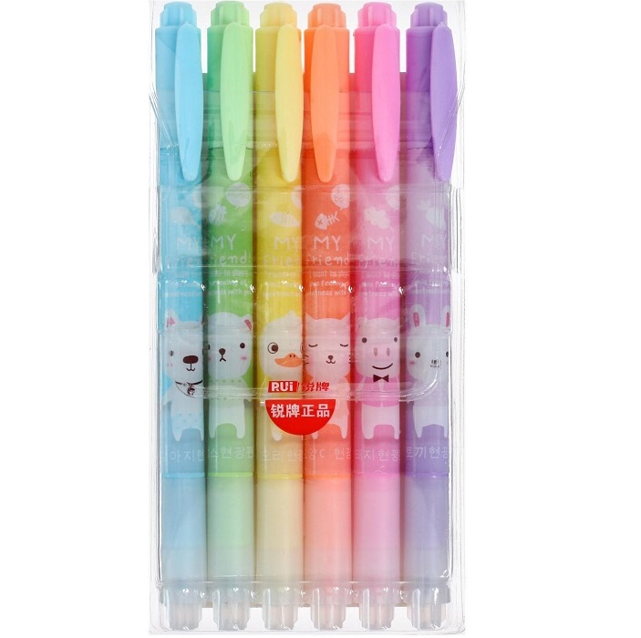 Набор маркеров-текстовыделителей, 6 флуоресцентных цветов, двуст. 7070865