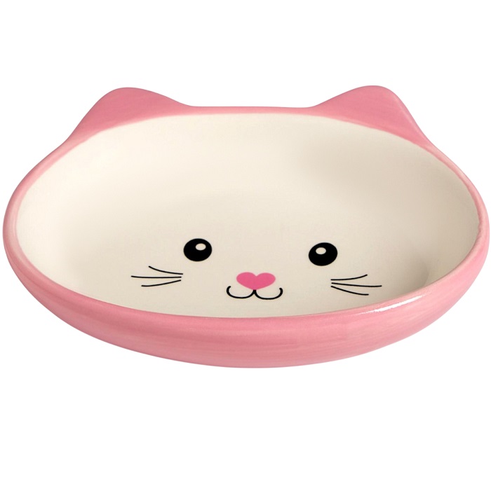 Миска керамическая «Кошачья мордочка» 200 мл - 14×12×3.5 см, розовая/белая