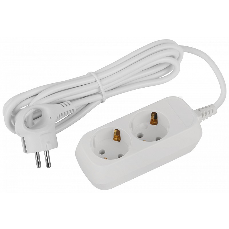 Сетевой удлинитель  3.0м ЭРА Greenline UDL-16-230-E, белый, 2 розетки, с/з ПВС 3x1мм2