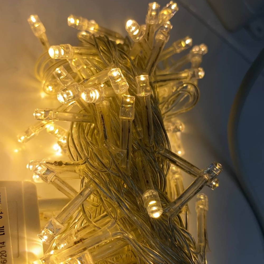 Гирлянда светодиодная ECOLA 220V IP44 Нить 6м 100Led 4000K, 8 режимов, прозр.провод с вилкой