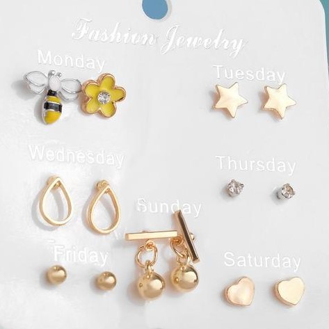 Серьги набор 7 пар "Неделька" пчёлки, цветные 6257840