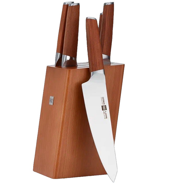 Набор ножейXiaomi HuoHou Molybdenum Vanadium Steel Kitchen Knife Set (HU0158 Brown) (5 ножей + подставка)