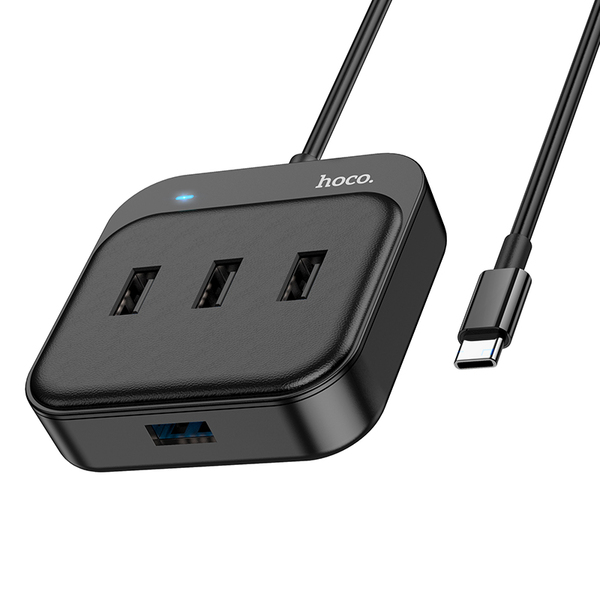 USB-Хаб HOCO HB31, 4 USB2.0, кабель Type-C 0,2м, чёрный