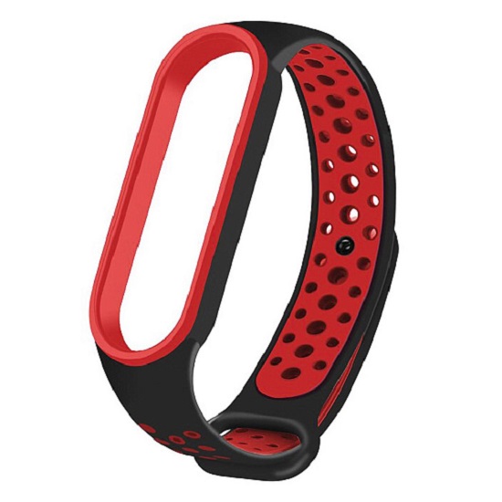 Силиконовый ремешок WB07 Sport N Xiaomi Mi Band 5/Mi Band 6 на кнопке (регулируемый) (black/red)