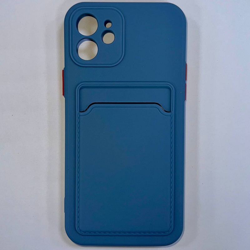 Силиконовый чехол BUTTON для iPhone 12 (Серый) с карманом для пластиковых карт