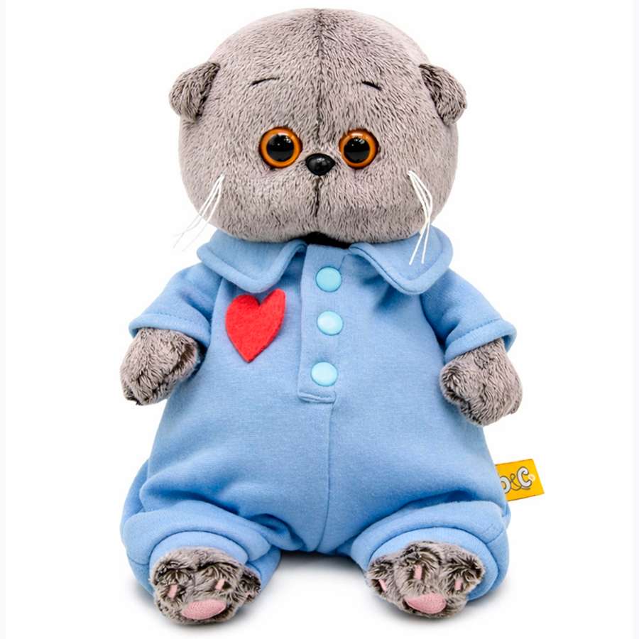 Мягкая игрушка Кот Басик baby в голубом комбинезоне с сердечком 18 см (BB-155)