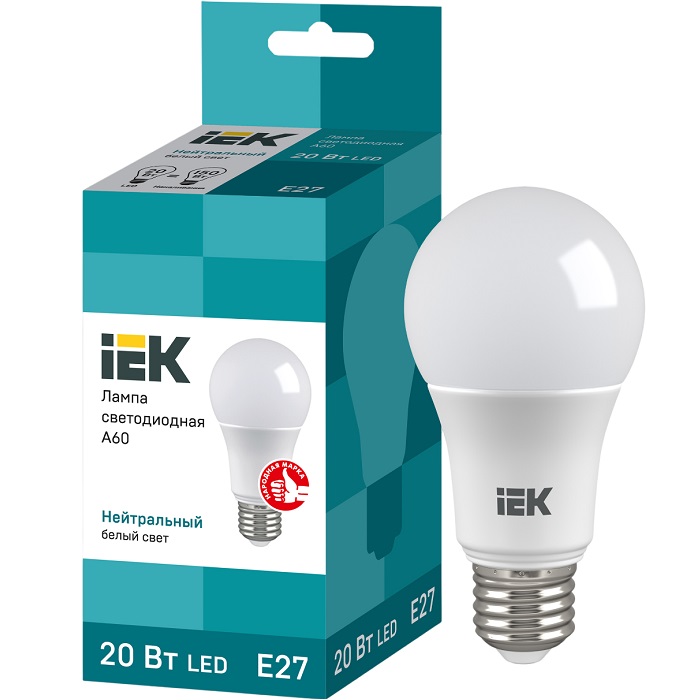 Лампа светодиодная IEK ECO A60 20W/4000K/E27