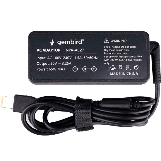 Блок питания для ноутбуков GEMBIRD Lenovo NPA-AC27 20В/3.25А, 65Вт, штекер Flat