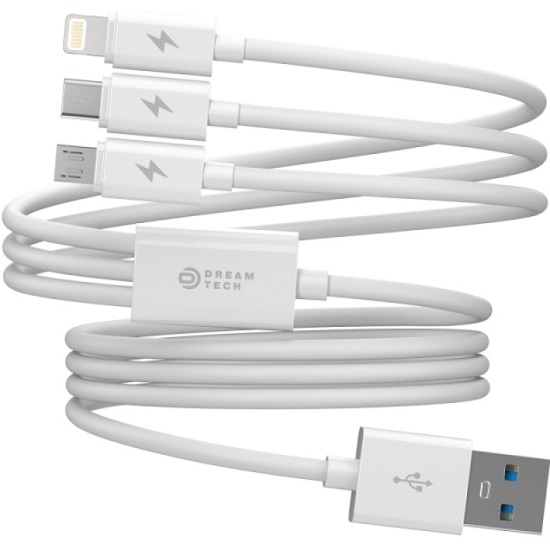 Кабель USB <--> microUSB/Type-C/Lightning  1.0м Dream V3 белый (180352)