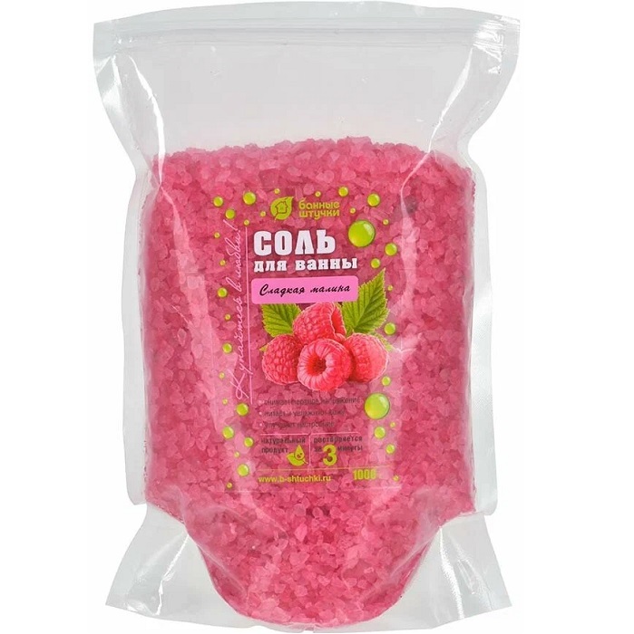 Соль для ванны БАННЫЕ ШТУЧКИ "Сладкая малина", 1кг в дой-пак/ 33562