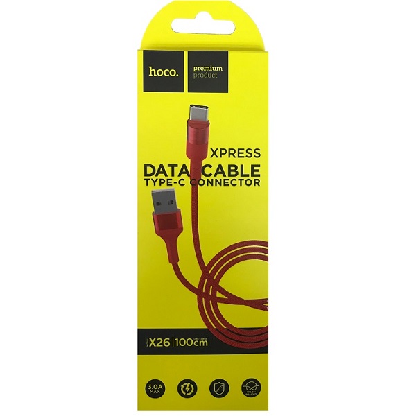Кабель USB <--> Type-C  1.0м HOCO X26 Xpress ткань, красный