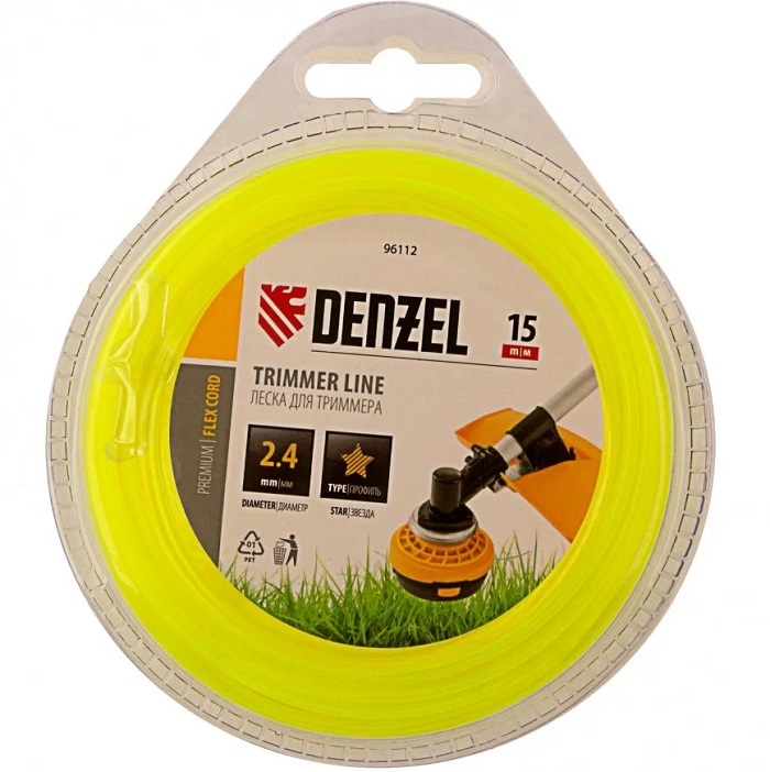 Леска для триммера DENZEL круглая 2,4 мм х 15 м, блистер FLEX CORD