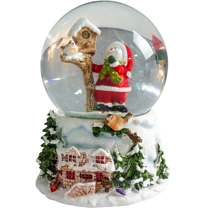 Снежный шар новогодний стеклянный «Снеговик со скворечником», музыкальный, 11.5×11.5×14 см