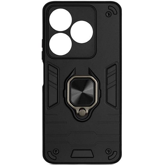 Силиконовый чехол DF для Tecno Spark 10/10C DF tArmor-03 (black) с кольцом и метллической пластиной для магнитного держателя