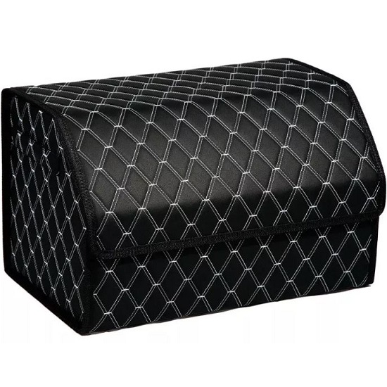 Органайзер автомобильный FOR CARS 3D 70*30*30 черный/белая нить/черный кант, экокожа, 2-й ромб