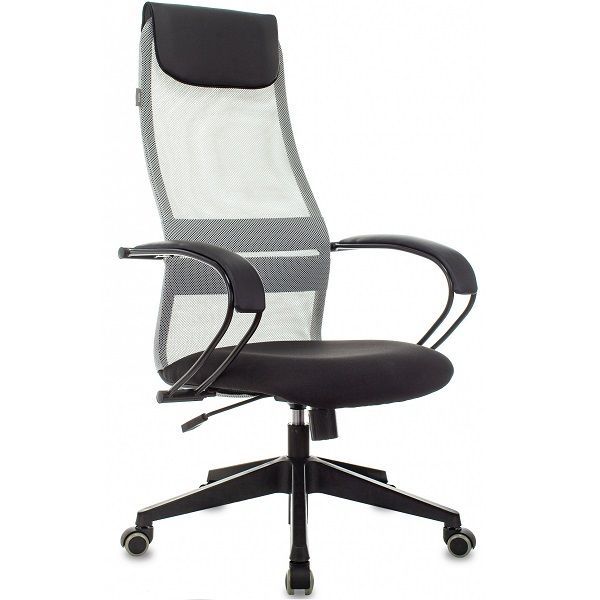 Кресло руководителя БЮРОКРАТ CH-607 светло-серый TW-02 сиденье черный сетка/ткань с подголов. крестовина пластик