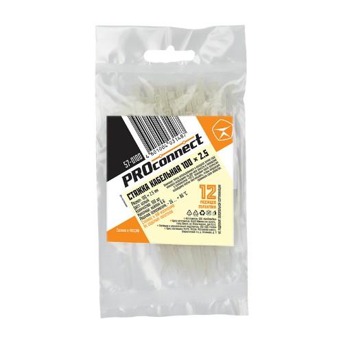 Хомут-стяжка PROconnect 2,5 х 100 мм, белая (100 шт)