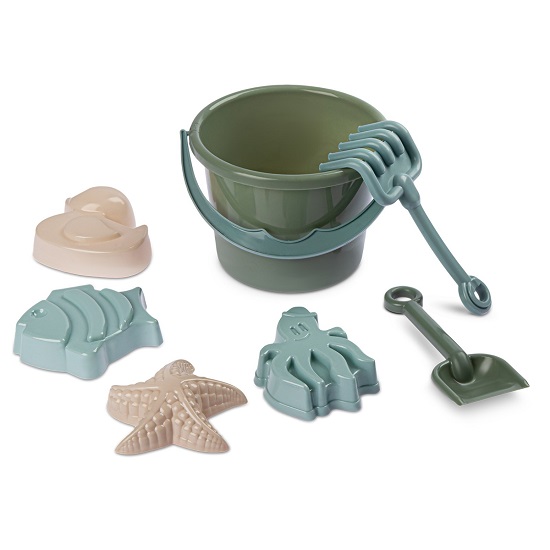Песочный набор зеленый (ведро 1,1л, лопатка, грабли, 4 формочки ) JB5300655 10539788