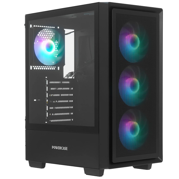 Корпус Powercase Mistral AY4B ARGb, Tempered Glass, 4x 120мм ARGb Fans, черный, ATX