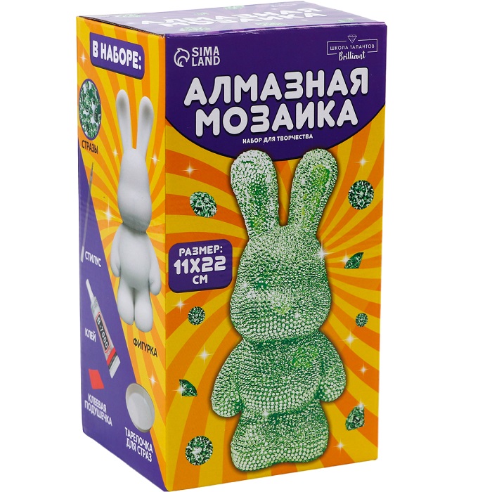 Алмазная мозаика на фигурке с полным заполнением «Зайка», зеленый 10225404