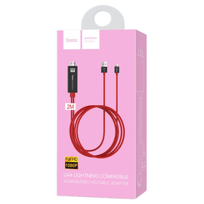 Кабель HDMI <--> iPhone 5/6/7  2.0м HOCO UA4 круглый, красный