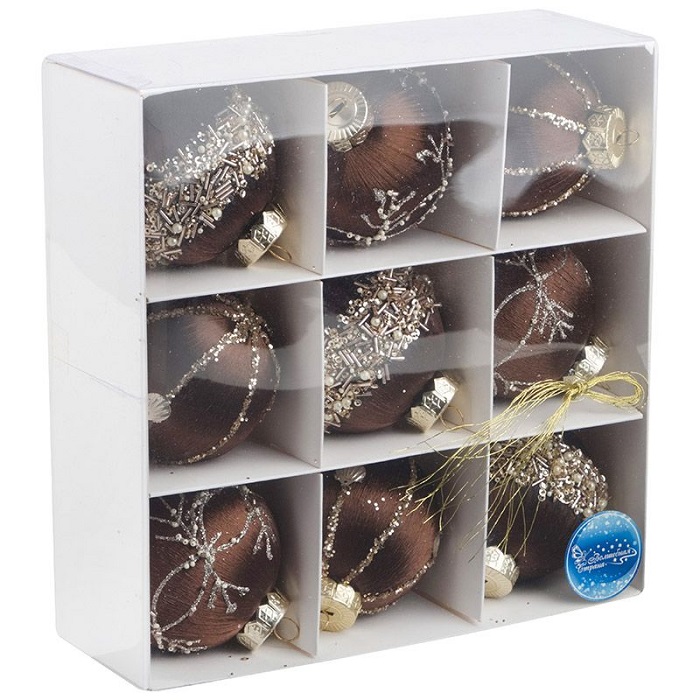 Набор шаров Волшебная страна SYQB-0124055 8 см, 9 шт, коричневый арт.108512