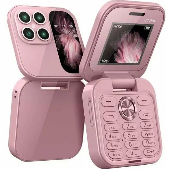 Телефон МИНИ i17 PRO mini розовый+ЛАПКА