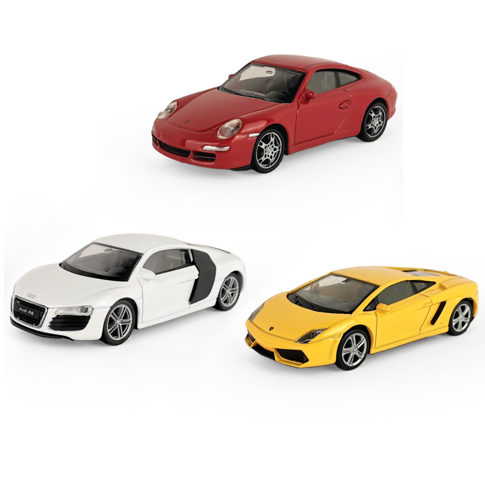 Набор WELLY 1:43, Lambo Gallardo, Porsche 911 и Audi R8 Coupe, 3 шт.
