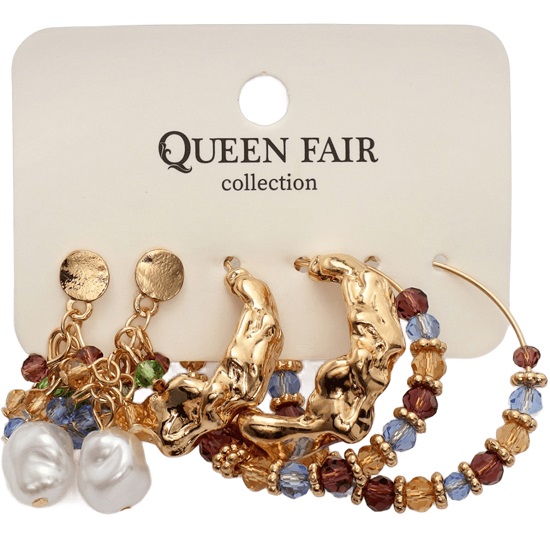 Серьги набор 3 пары "Этника" кольца, цвет бело-голубой в золоте   6967318