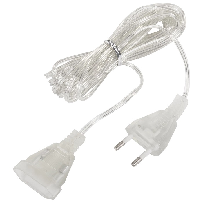 Удлинитель для электрогирлянд 5 м, прозрачный шнур,пакет, 591713