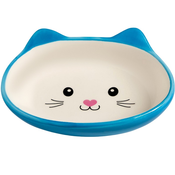 Миска керамическая «Кошачья мордочка» 200 мл - 14×12×3.5 см, голубая/белая
