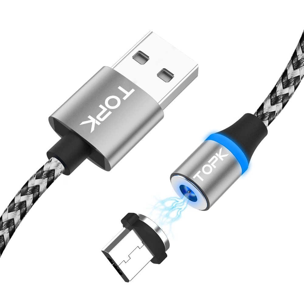 Кабель USB <--> microUSB  1.0м TOPK магнитный светящийся черный