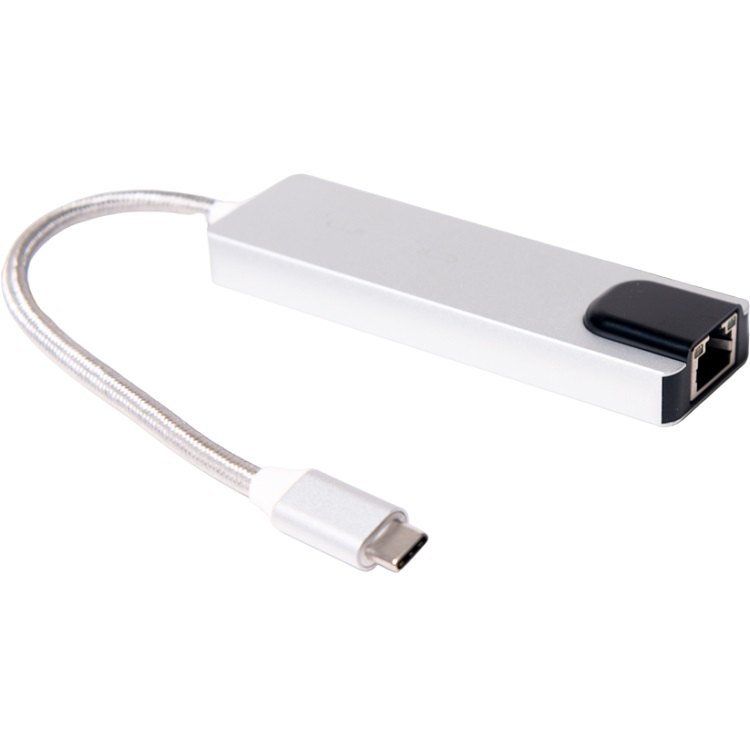 USB-Хаб АТОМ Type-C 3.1 - 2*USB А 3.0/HDMI/USB Type-C(зарядка)/RJ45, 0,15 м (шт/гн), серебряный