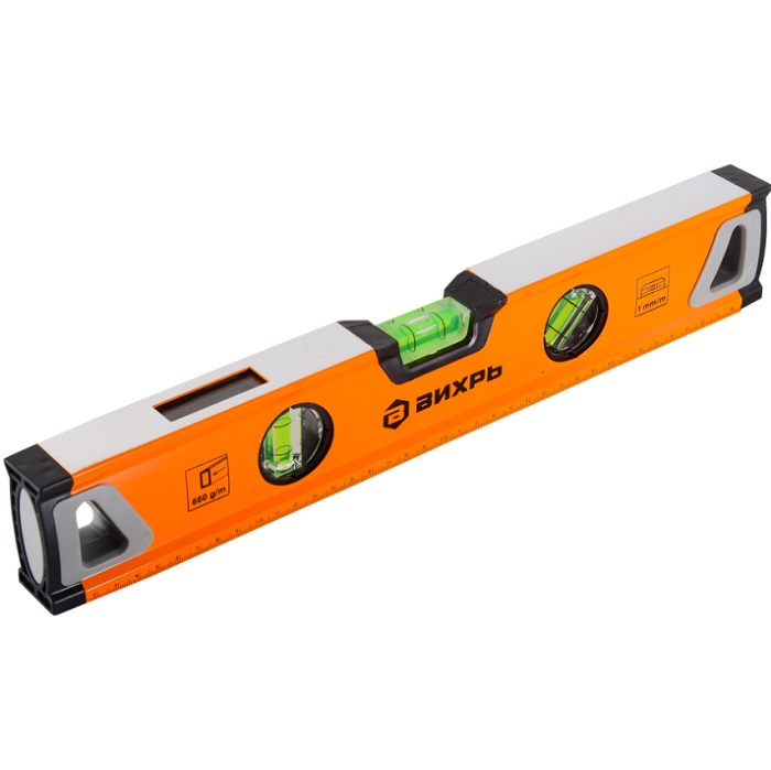 Уровень алюминиевый "Усиленный" 400 мм, 3 глазка (1 зеркальный), 2 комп.рукоятки ВИХРЬ 73/11/4/9