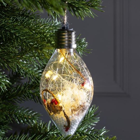 Ёлочный шар «Снежные нити», батарейки, 5 LED, свечение тёплое белое