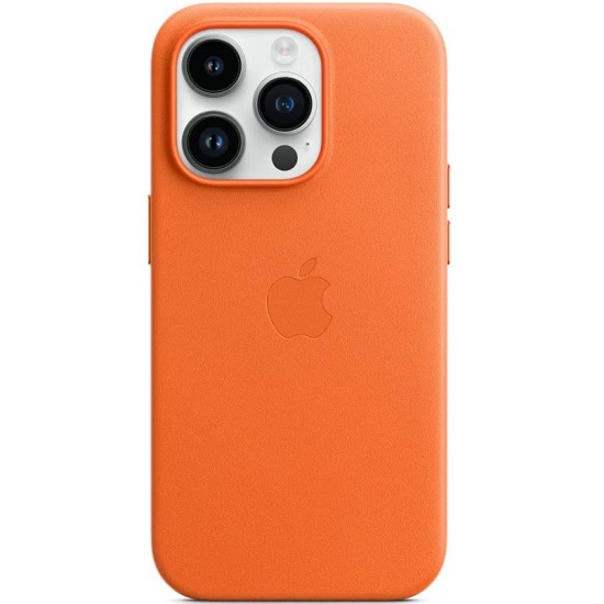 Задняя накладка LEATHER CASE MAGSAFE для iPhone 14 PRO оранжевый (С АНИМАЦИЕЙ)