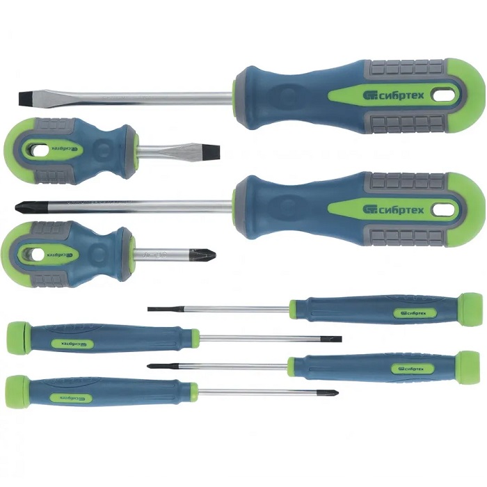 Набор отверток, 8 шт., СИБТЕХ, PH + SL, CrV, 3к рукоятка// 13375